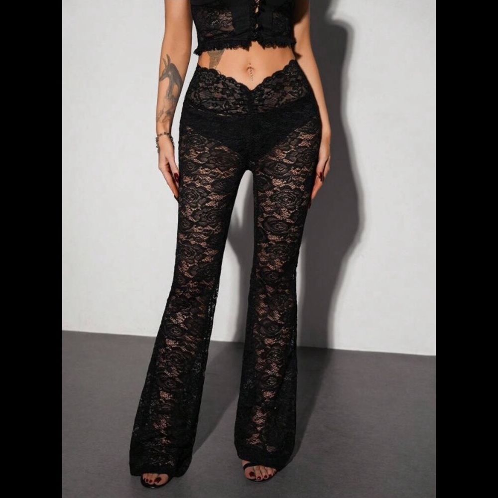 New Black Sheer Lace Cover Up Pants Sz Small